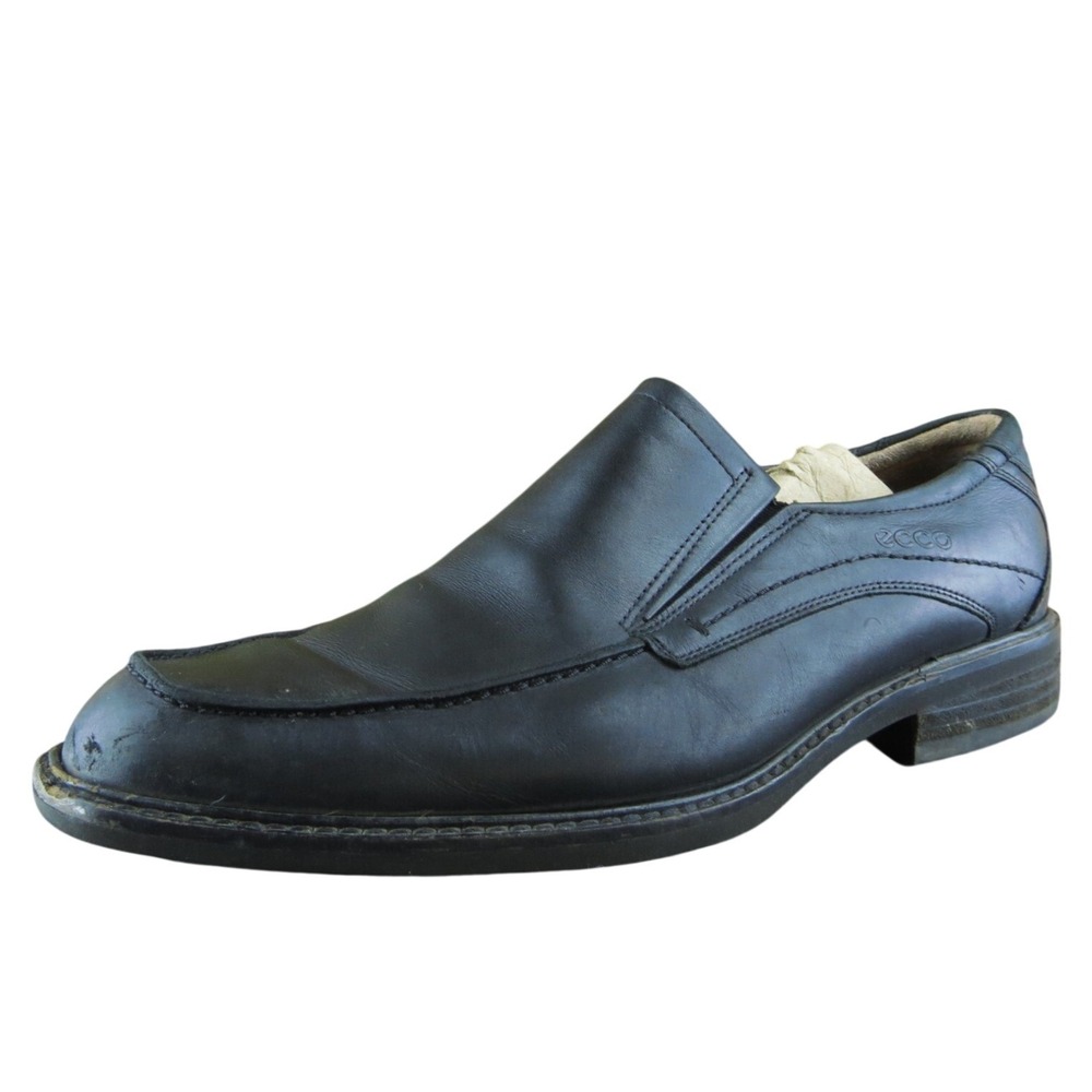 Ecco  Men Loafer Shoes Black Leather‎ Slip On Size 45 Medium